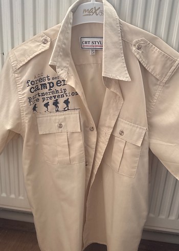 Bej Erkek Kısa Kollu Pamuklu Gömlek 6 yaş - Görsel 5