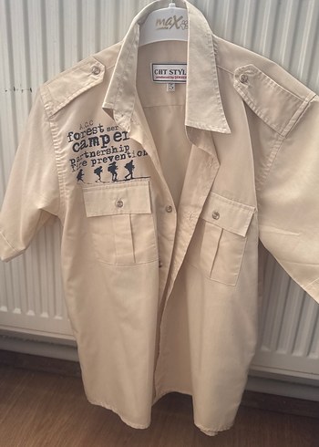 Bej Erkek Kısa Kollu Pamuklu Gömlek 6 yaş - Görsel 4