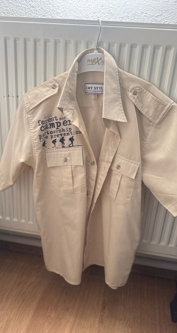 Bej Erkek Kısa Kollu Pamuklu Gömlek 6 yaş - Görsel 3