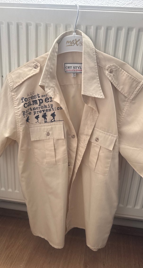 Bej Erkek Kısa Kollu Pamuklu Gömlek 6 yaş - Görsel 5