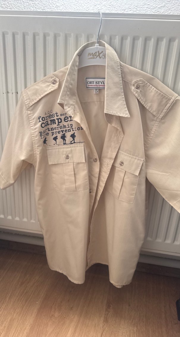 Bej Erkek Kısa Kollu Pamuklu Gömlek 6 yaş - Görsel 4