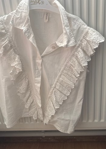 Nakışlı Fırfırlı Kısa Kollu Keten Gömlek - Görsel 2