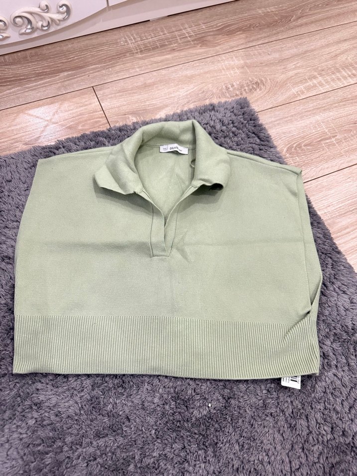 Kadın Pastel Renkli Örgü Yaka Kazak mint yeşil - Görsel 2