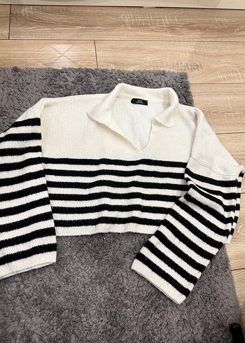 Zebra Desenli Beyaz Siyah Örgü Kazak - Görsel 2