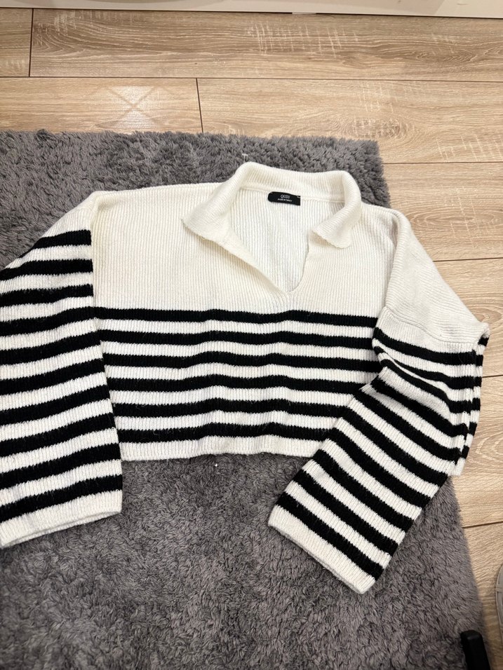 Zebra Desenli Beyaz Siyah Örgü Kazak - Görsel 2