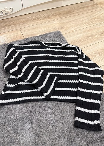 Çizgili Uzun Kollu Triko Kadın Kazak - Görsel 2