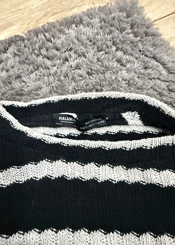 Çizgili Uzun Kollu Triko Kadın Kazak - Görsel 3