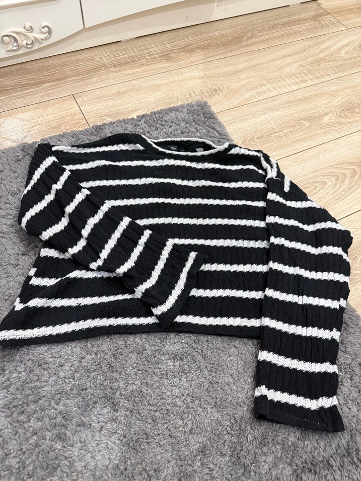 Çizgili Uzun Kollu Triko Kadın Kazak - Görsel 2