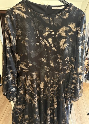 Uzun Bağlama Desenli Siyah Elbise abiye - Görsel 2