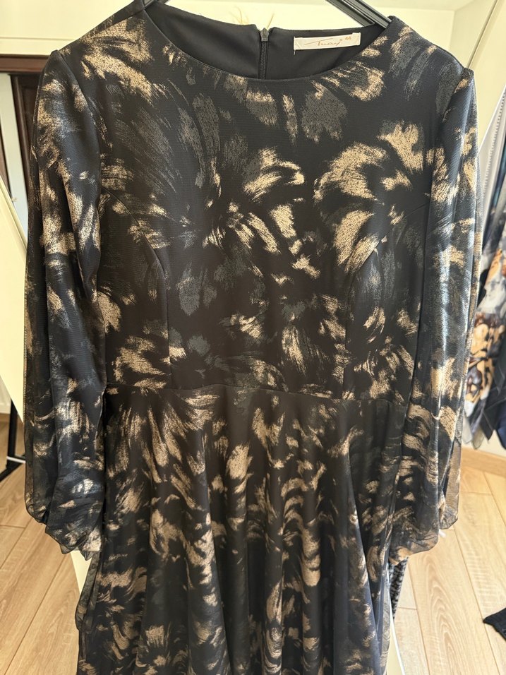 Uzun Bağlama Desenli Siyah Elbise abiye - Görsel 2