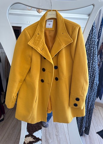 Düğmeli Sarı Midi Kadın Kaban - Görsel 2