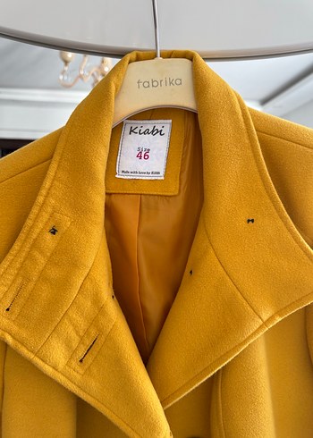 Düğmeli Sarı Midi Kadın Kaban - Görsel 4