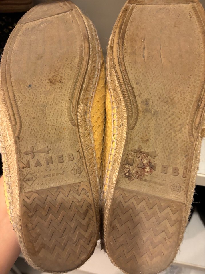 Sarı Deri Yılan Desenli Manebi Marka Espadril - Görsel 4