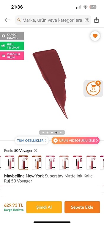 Beden bordo Renk Loreal sıfır ayarında süper stay matte