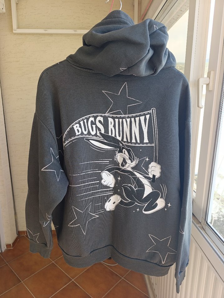 Gri Bugs Bunny Kapüşonlu Sweatshirt - Görsel 2