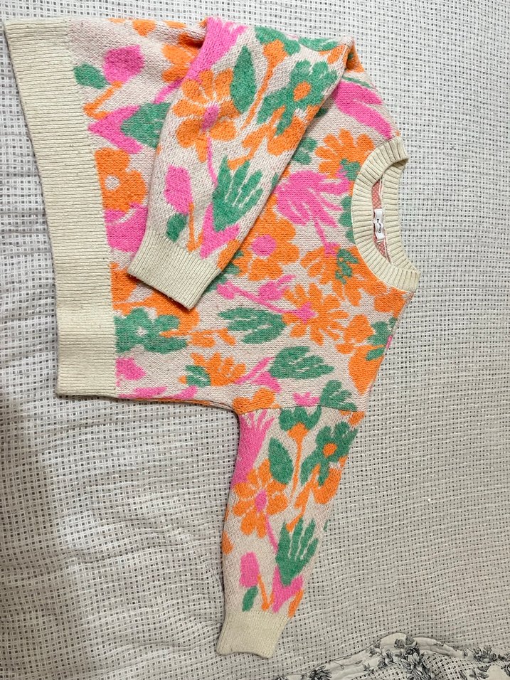 Bohem Çiçek Desenli Triko Kadın Kazak - Görsel 2