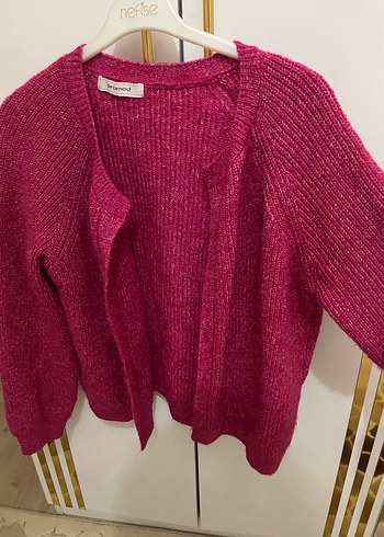 Parlak Pembe Örgü Kadın Hırka - Görsel 2