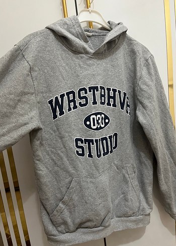 Gri Kapüşonlu Baskılı Oversize Sweatshirt - Görsel 2