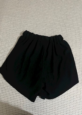 Kadın Siyah Keten Kemerli Mini Şort - Görsel 2