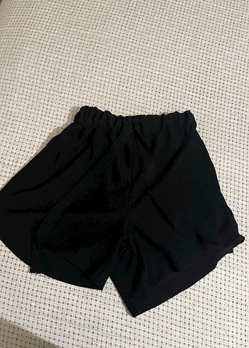 Kadın Siyah Keten Kemerli Mini Şort - Görsel 3