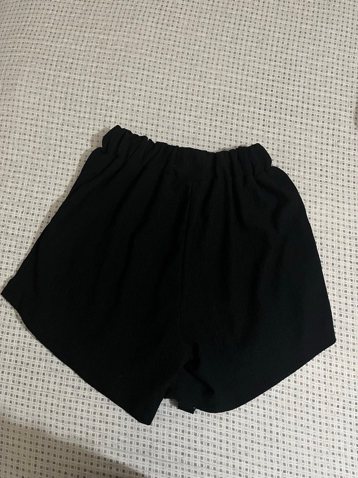 Kadın Siyah Keten Kemerli Mini Şort - Görsel 2