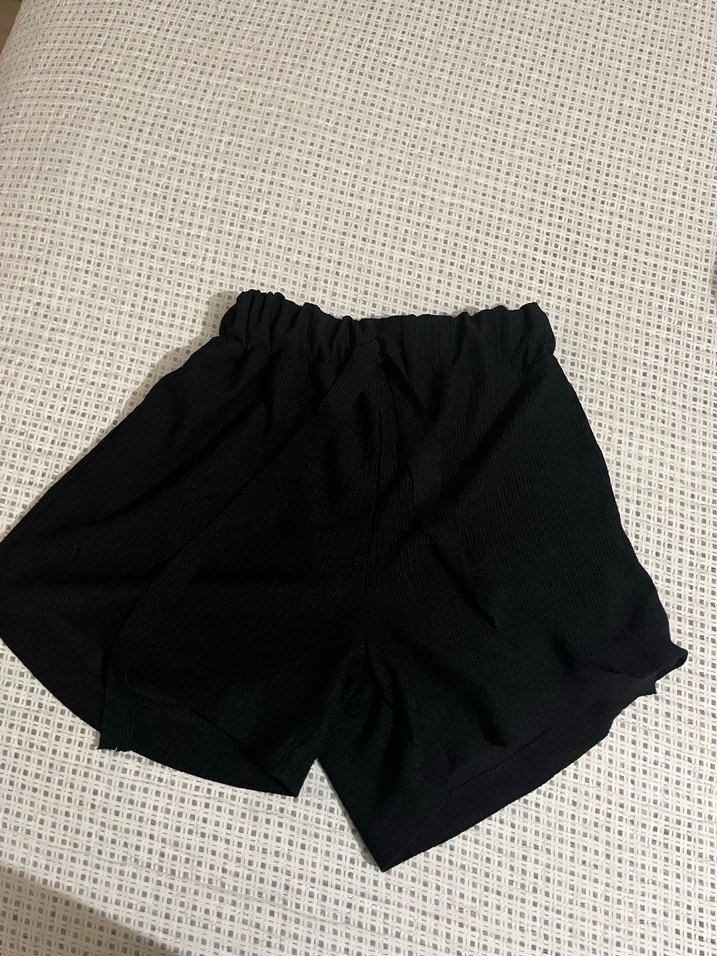 Kadın Siyah Keten Kemerli Mini Şort - Görsel 3
