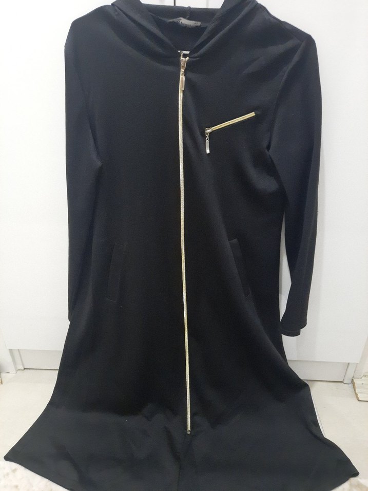 Uzun Siyah Fermuarlı Kadın kap - Görsel 2