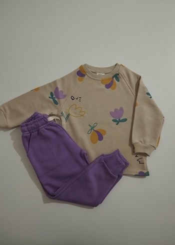 Bebek Kız Uzun Kollu Mor Desenli Takım - Görsel 2