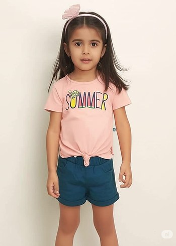 Pembe Kız Çocuk Fırfırlı Tişört - Görsel 2