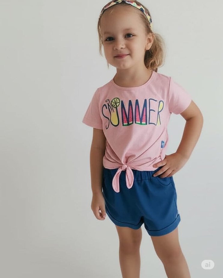 Pembe Kız Çocuk Fırfırlı Tişört - Görsel 3