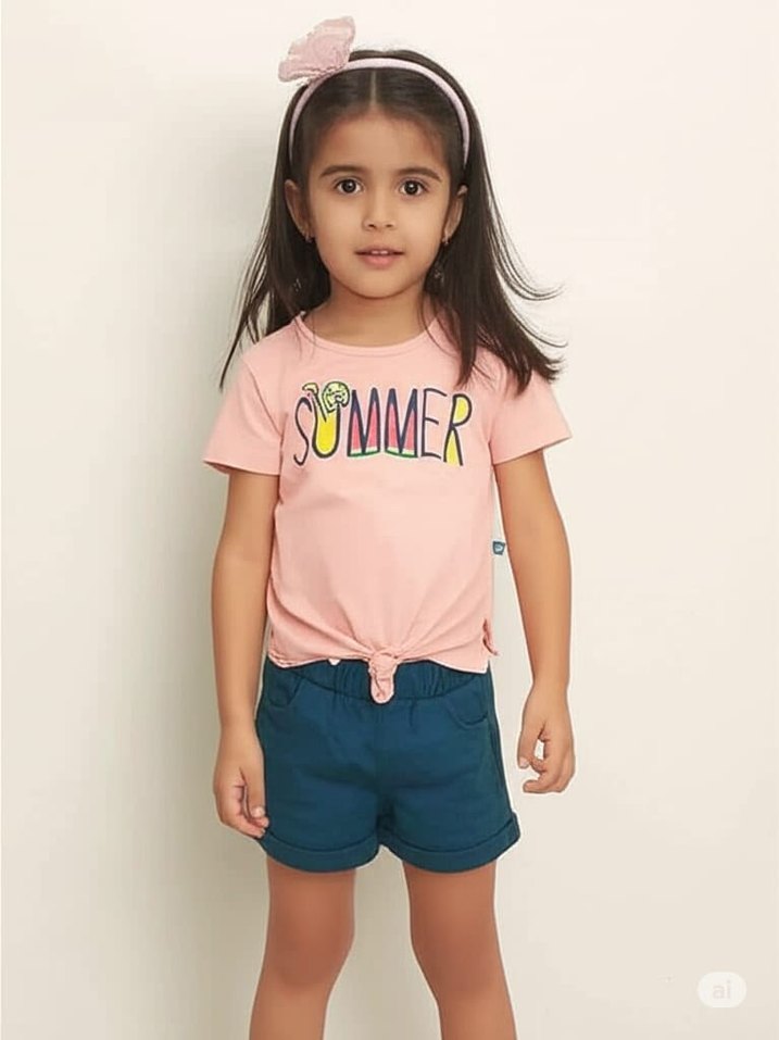 Pembe Kız Çocuk Fırfırlı Tişört - Görsel 2