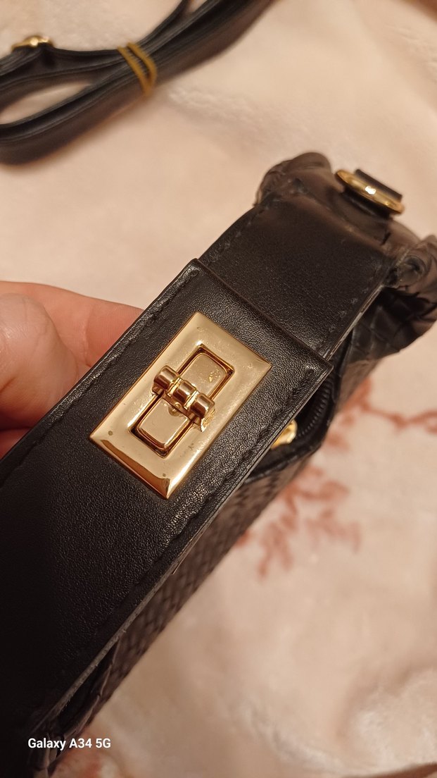 Siyah Deri Örgü Desenli Kadın Çanta - Görsel 2