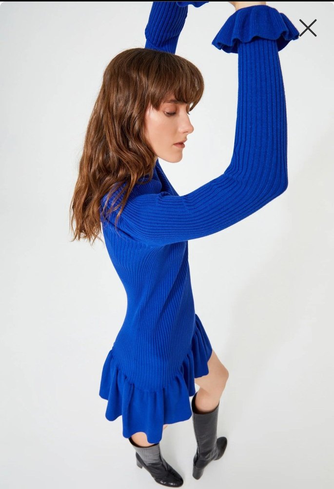 adl Triko Kadın Elbise, Fırfır Detaylı - Görsel 2