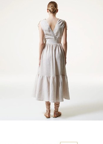 machka Bej V Yaka Uzun Keten Elbise - Görsel 2