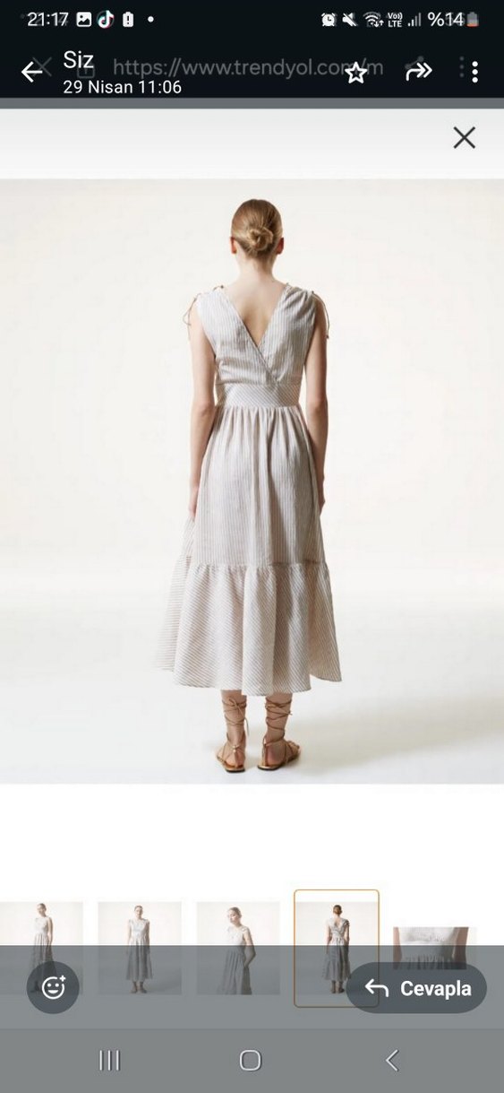 machka Bej V Yaka Uzun Keten Elbise - Görsel 2