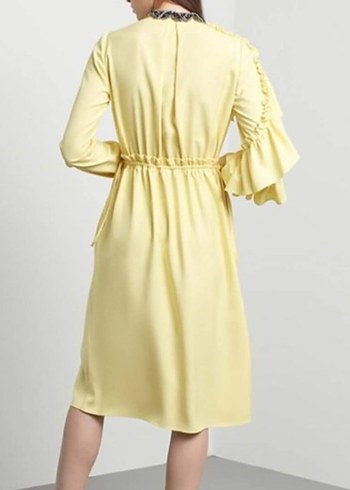 machka işlemeli Sarı Uzun Fırfırlı Elbise - Görsel 2