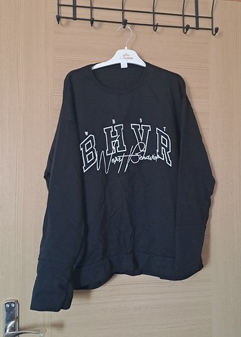 Siyah Baskılı Oversize Sweatshirt