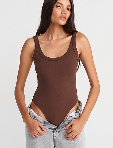 DİLVİN Askılı Bodysuit-Açık Kahve