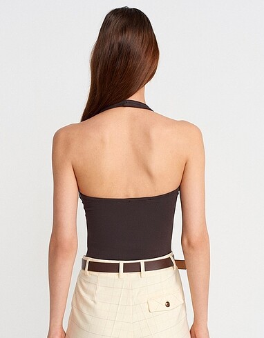 Dilvin DİLVİN Halter Yaka Top-Acı Kahve