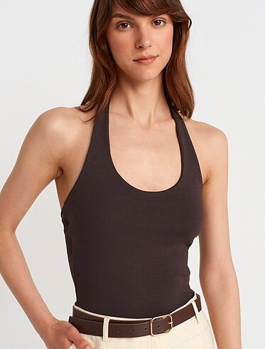 DİLVİN Halter Yaka Top-Acı Kahve