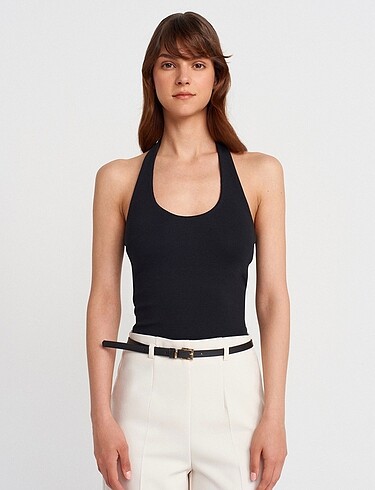 Halter Yaka Top-Siyah