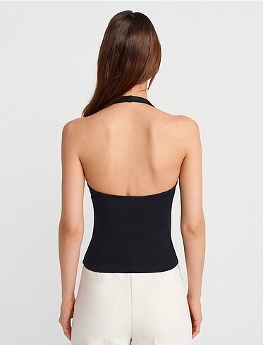 Dilvin Halter Yaka Top-Siyah