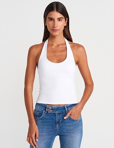Dilvin Halter Yaka Top-Beyaz