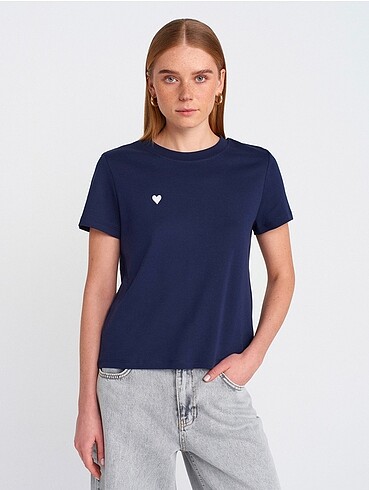 DİLVİN Bisiklet Yaka Pamuklu T-Shirt