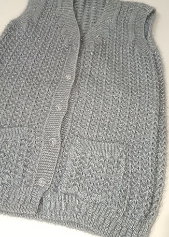 Gri Örgü Kadın Süveter V Yaka - Görsel 3