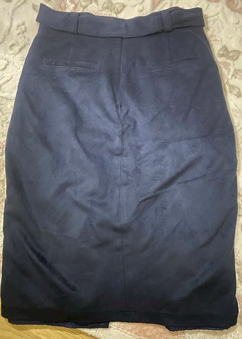 Lacivert Süet Kuşaklı Uzun Etek - Görsel 2