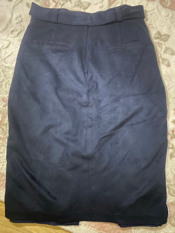 Lacivert Süet Kuşaklı Uzun Etek - Görsel 2