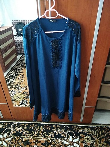 Kadın uzun tesettür penye bluz mavi