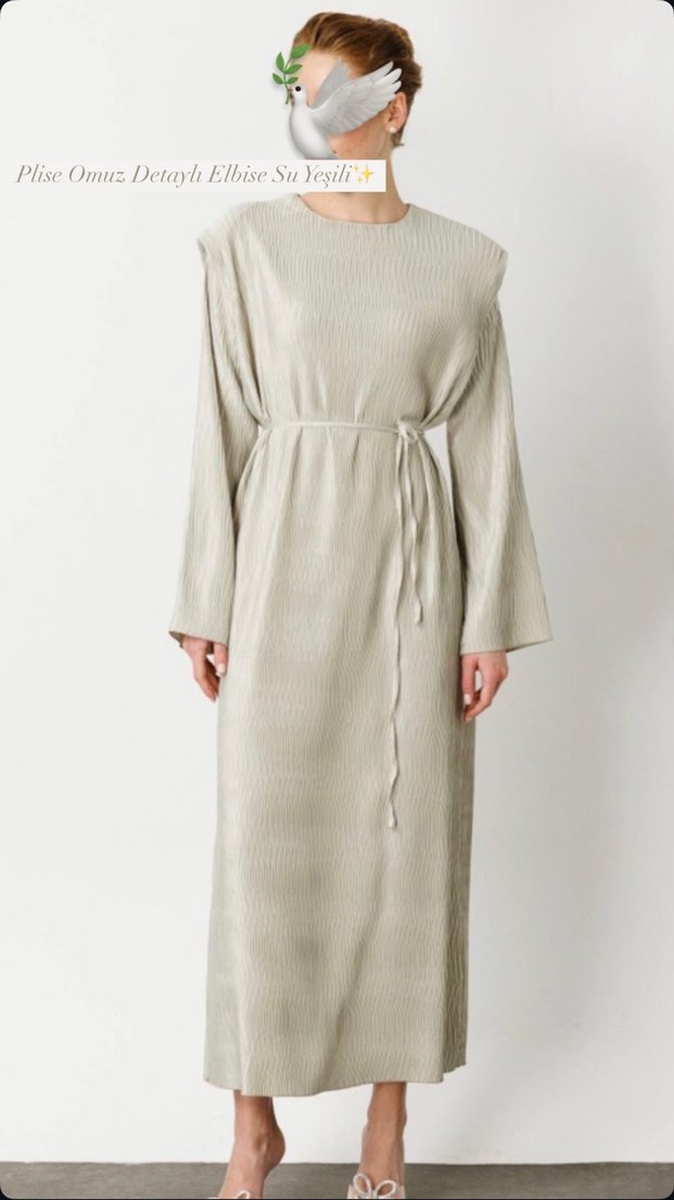 Vatkalı Çağla Plise Elbise - Görsel 2