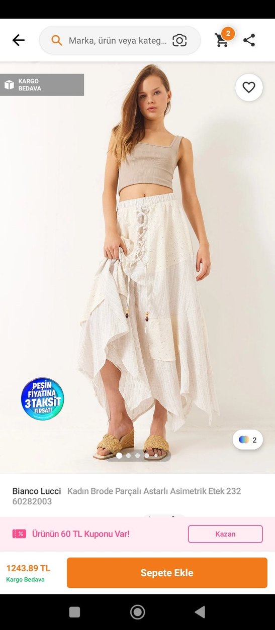 Bianco Lucci Kadın Beyaz Asimetrik Keten Etek - Görsel 2